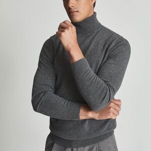 REISS Men’s Regal 100% Cashmere Turtleneck Roll Neck Charcoal Gray Sweater sz S